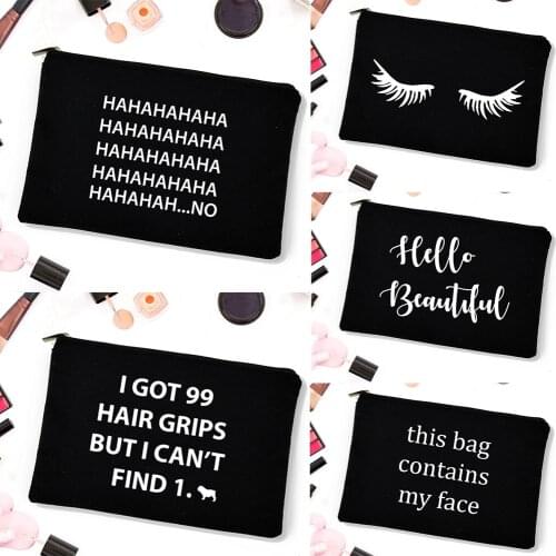 Eyelash Print Cosmetic Black Bag Toilet Bag Ladies Women Makeup Bags Canvas Accessory Zipper Pouch Custom Travel Girlfriend Gift