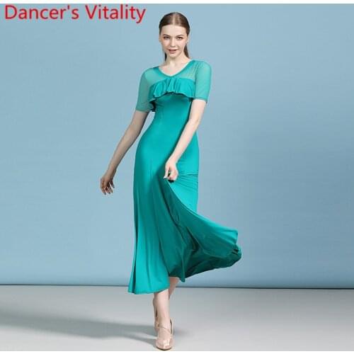 Modern Dance Short Sleeve Flouncing Cut out Simple Fashion Dress Ballroom National Standard Waltz Jazz Dancing Race Stage Wear