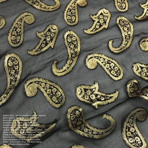 Super beautiful cashew flower black bottom silk gold yarn fabric Chinese dress shirt fabric