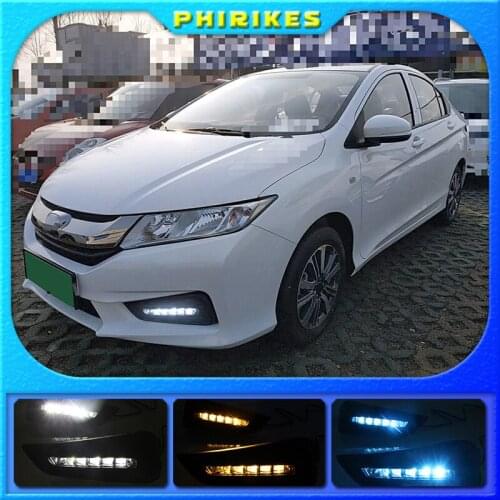 LED daytime Running Lights for Honda City 2015 2016 2017 fog lamp cover drl with yellow turn signal light car styling