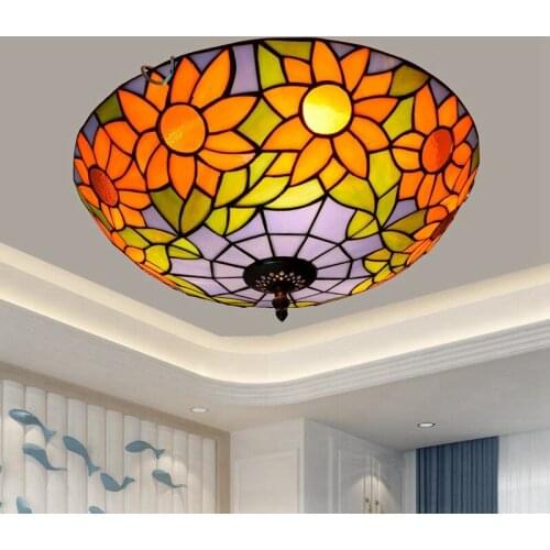 American Style Blue Taiyanghua Vintage Tiffany Multi-Color Glass Aisle Corridor Balcony Lobby Bedroom Ceiling Light 40