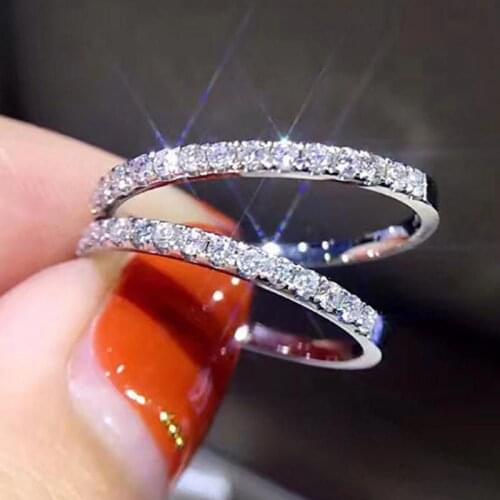 Sparkling 925 Sterling Silver One Row Created Moisanite Lab Diamond Wedding Engagement Ring For Women Fine Jewelry White Ring