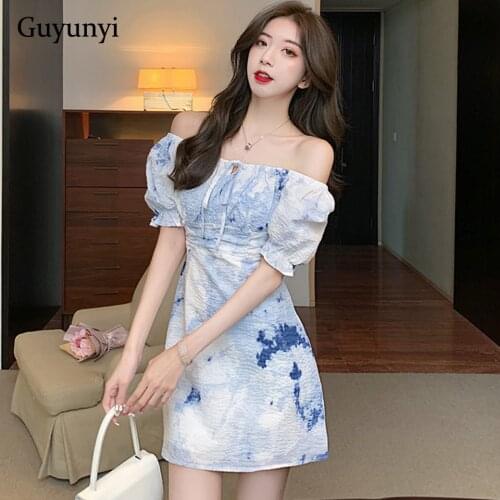High Street Dress 2021 Summer Sexy Slash Neck Off The Shoulder Gradient Tie-Dye High Waist Bead Elegant Womens Party Dress