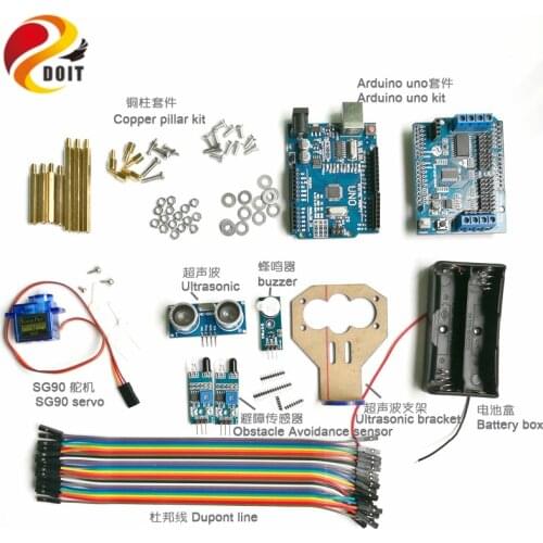 1 Set Obstacle Avoidance for Robot Tank Car with Arduino UNO R3 Board+Motor Drive Board+IR Barrier Module+Ultrasonic Sensor