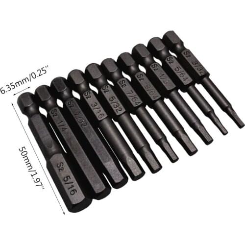 10PCS Black Magnetic Hexagon Screwdriver Bits S2 Steel 1/4 Inch Hex Shank Screw Drivers Set 50MM