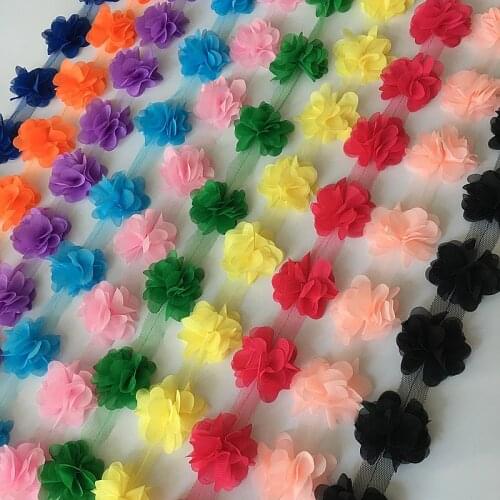 10 Yards 33 colors 3D Chiffon Flowers DIY 6cm Width lace trim 24 flower lace ribbon decoration clothes accessories XF03