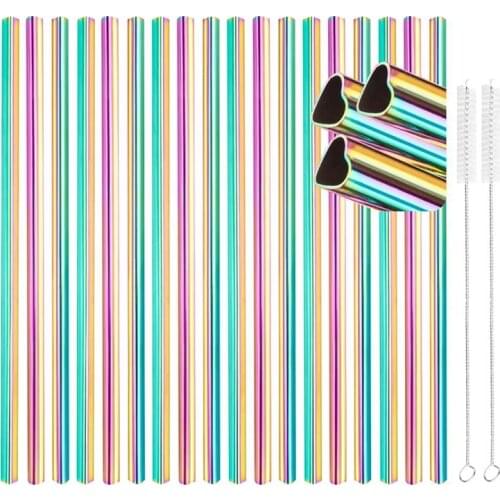 18 Pcs Reusable Heart Shape Stainless Steel Straws,with Cleaning Brushes for Tumblers Beverage Drinks Cocktail