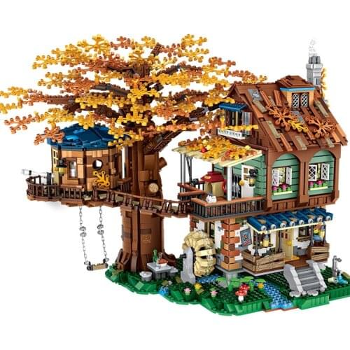 2 in 1 Tree House Model Building Blocks with Figures DIY Assembled Mini Bricks Educational Toys for Children Birthday Gifts