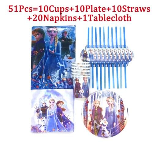 21/31/41/51Pcs Frozen 2 Theme Kids Birthday Party Decorations Disposable Tableware Set Paper Cups Plate Baby Shower Supplies