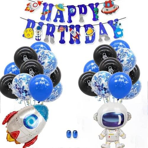 25pcs/set Outer Space Aluminium Foil Balloons Latex Balls Planets Theme Rocket Astronaut Boy Kids Birthday Party Decorations