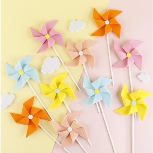 3pcs 9x19cm Windmill Cupcake Picks Lovely Multi-purpose Foam Cake Toppers for Wedding Party Cake Baking Decoration