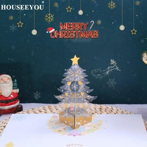 3PCS/Lot Christmas Tree Invitation Cards 3D Pop-up Castle Greeting Envelope Birthday Wedding Postcards for Guest Party Supplies