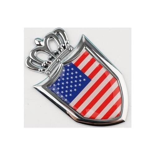 3D Auto Metal Chrome United States Flag Crown Shield Car Emblem Badge Decals Sticker Automobile Accessories
