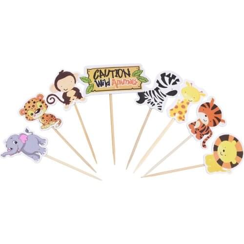 40pcs Animal Cake Topper Happy Birthday Party Kid Birthday Party Wild Animal Jungle Safari Party Childrens Day Cake Decorating