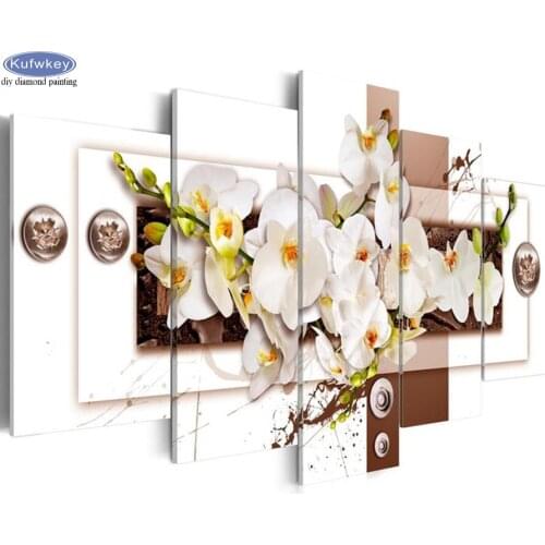 5pcs 5D DIY Diamond Painting Magnolia Flower Embroidery Kit Needlework Full Drill Mosaic Diamond Cross stitch Wedding decoration