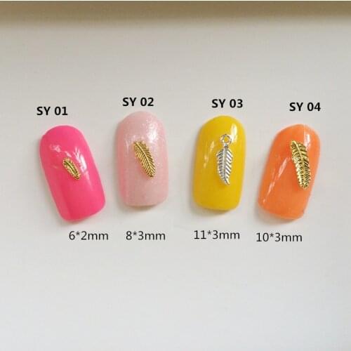 50pcs/pack Japan Korea Alloy Nail Art Gold Silver Feather Metal Accessorie Collection for Phototherapy Nail Sticker DIY