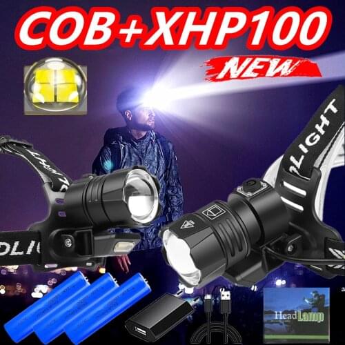 800000LM XHP100 USB Rechargeable Led With COB Light Headlamp XHP90.3 Powerful Headlight Hunting Lantern Waterproof Use 3x18650
