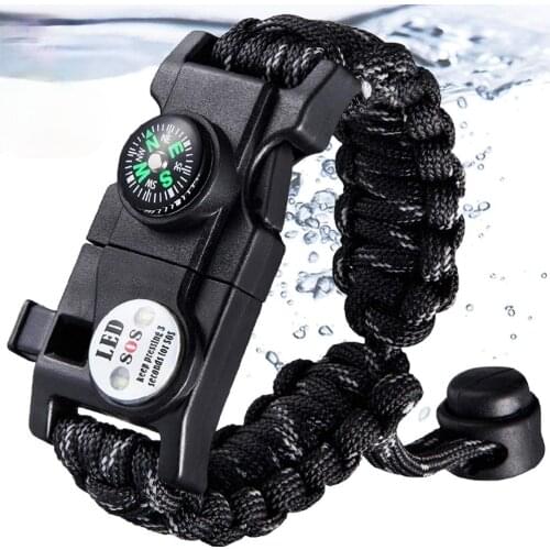 Paracord Bracelet K2 PeakSurvival Bracelets with Embedded Compass, Fire Starter, Emergency Knife Whistle EDC Hiking Camping Gear