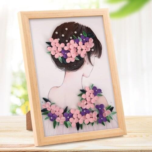 DIY Paper A4 Quilling Back view girl Handmade Wood frame art home decoration origami paper pack gift quilling tools Material K