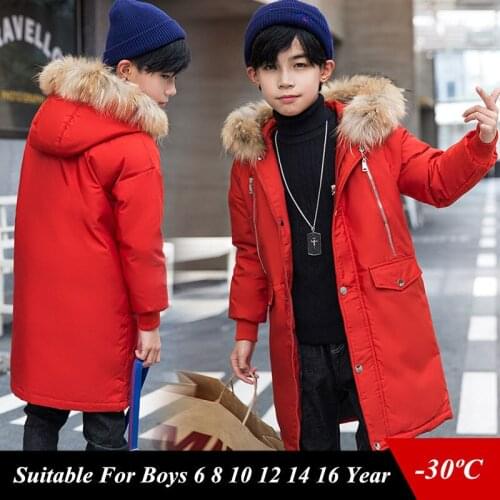 Children Boys Long Jackets 2019 Winter Fashion Thicken Warm Zipper Hooded Outerwear Coat Kids Parkas -30 Degree Snow Wear Dwq475