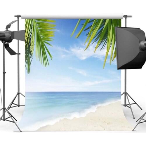 Summer Sandy Beach Photography Background Cocount Tree Blue Sky Sea Wave Backdrops MR-1710