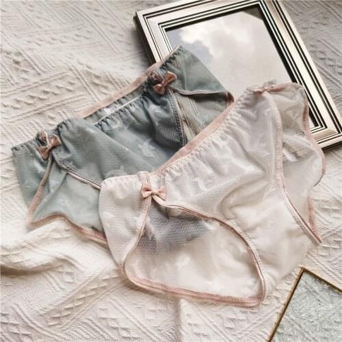 Republic Of China Style Girls Panties Cute Cartoon Matching Mesh Low Waist Womens Underwear Ice Pure Silk Seamless Transparent