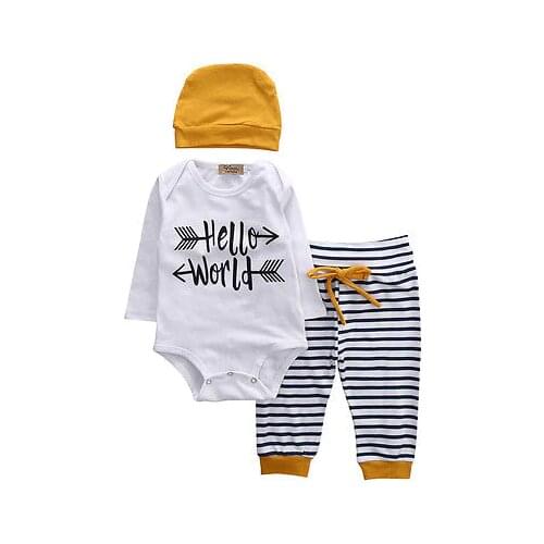 Citgeett Autumn 3pcs Newborn Infant Baby Clothes Romper Long Sleeves Tops+Pants Leggings+Beanie Outfits Set 0-18M
