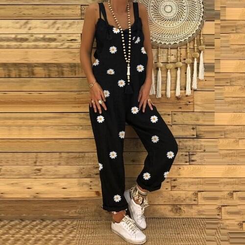 Oversized Jumpsuit Women Casual Boho Floral Print Women Romper Long Playsuit Knot Strap Button Loose Sexy Jumpsuit #T2G