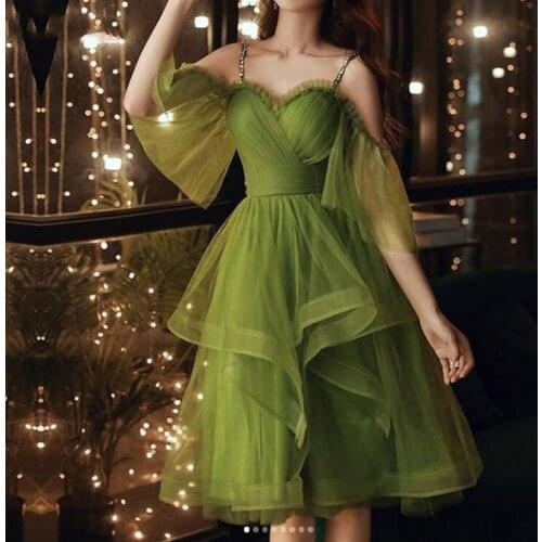 Short A Line Prom Dress Green Knee Length Spaghetti Straps Prom Party Gowns Sweetheart Evening Gowns Vestidos De Fiesta Custom