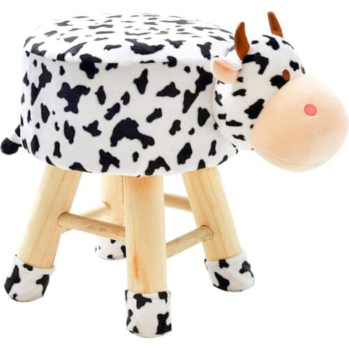 Creative Cartoon Animal Stool Solid Wood Childrens Coffee Table Home Small Sofa Removable and Washable Panda Lamb Elephant Cow