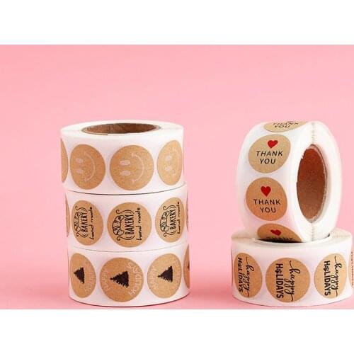 With Love Label Round Labels 500Pcs Cookie Bags Envelope 2.5CM Adhesive Wedding Stickers Thank You Sticker Kraft Sticker