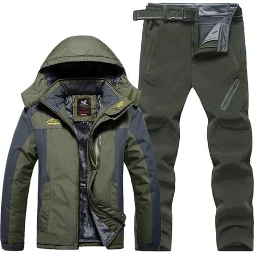 Ski suit Outdoor Mens Mountaineering Wear Hiking Jacket softshell Pants Winter plus velvet thermal Windproof Waterproof coat