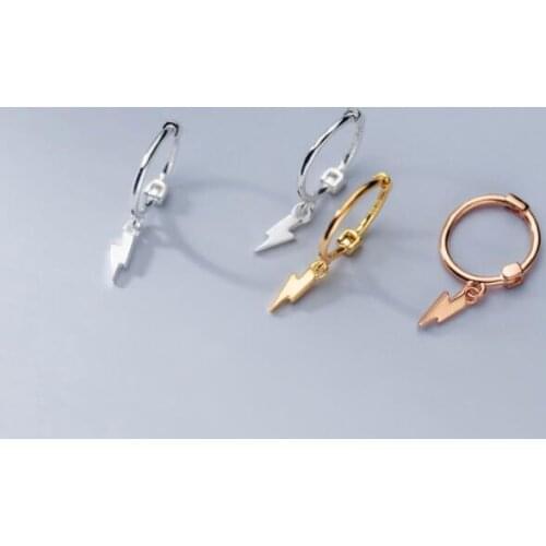 Small Real. 925 Sterling Silver Fine jewelry White/ Gold Piercing Wave lightning ear hoop huggie earrings C-G8708