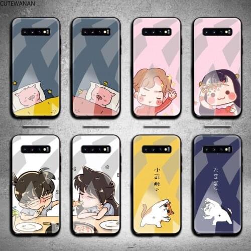 Cute Couples Pig Boy Girl Phone Case Tempered Glass For Samsung S20 Plus S7 S8 S9 S10 Plus Note 8 9 10 Plus