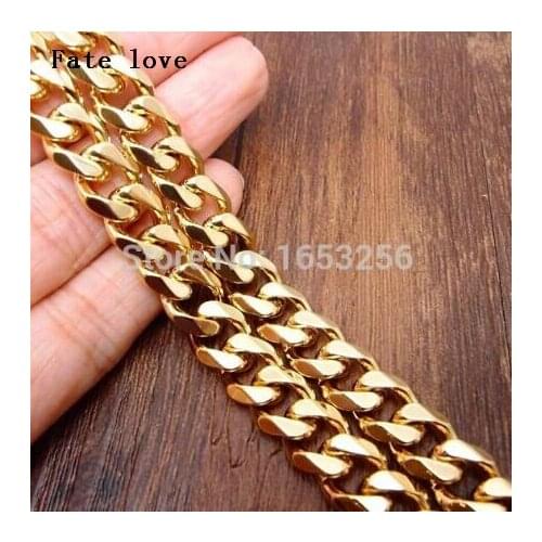 Fate Love Gold 13.5mm 24'' Fashion Curb Link Chain Necklace Stainless Steel In Mens Jewelry High Quality