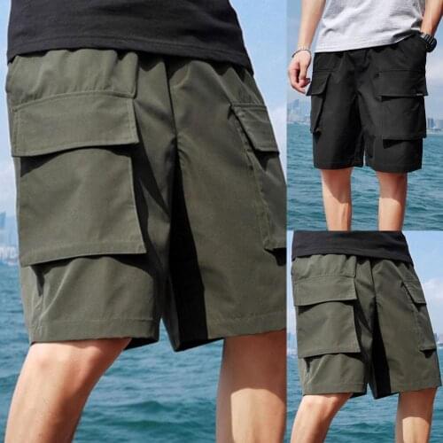 2021 Summer Men Shorts High Waist Solid Color Comfortable Pockets Drawstring Loose Short Cargo Pants Sweat Absorbent for Sports