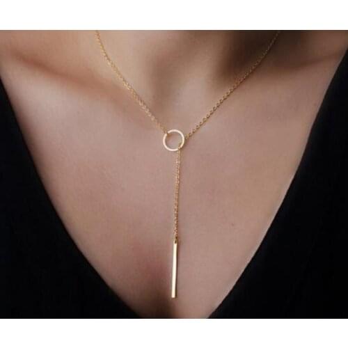 2021 New Fashion Circle Straight Line Pendant Necklace for Lady Girls Alloy Simple Round Charm Jewelry Creative Necklace