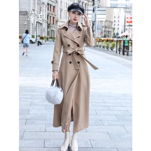 Khaki Windbreaker Womens Autumn 2021 New Mid Long High End Atmospheric Coat Temperament Popular Windbreaker Coat