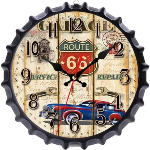 New Wrought Iron Beer Bottle Cap Wall Clock European Creative Metal Retro Decoration Silent Clock