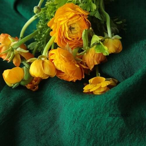 Original imported linen yarn green solid color linen fabric High-end clothing linen fabric