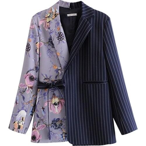 Autumn New Women Blazer Striped Colorblock print Long sleeve suit jacket women Lace-up Jacket Casual ladies blazers Tops G175