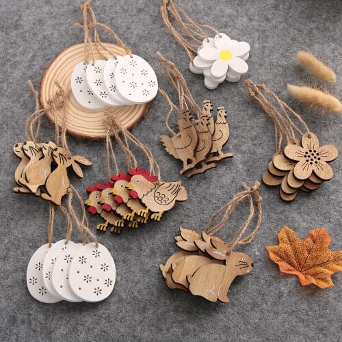 Easter Rabbit Wooden Decoration DIY Wood Hanging Ornaments Crafts Cute Bunny Easter Ornaments Party Supplies Wood Crafts