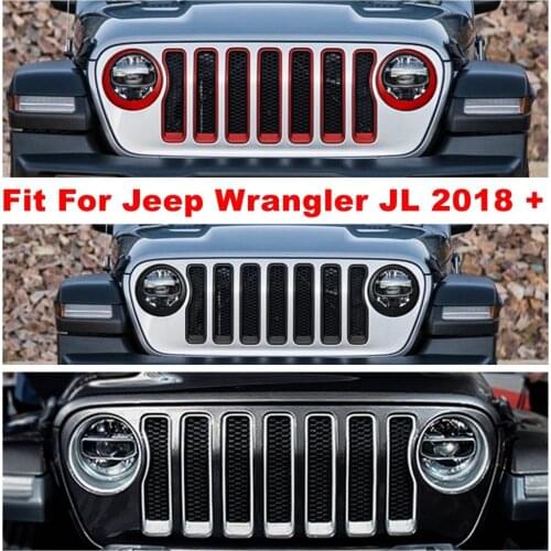 Front Head Lights Lamps & Grille Grill Decoration Ring Cover Trim Fit For Jeep Wrangler JL 2018 2019 2020 ABS Exterior Refit Kit