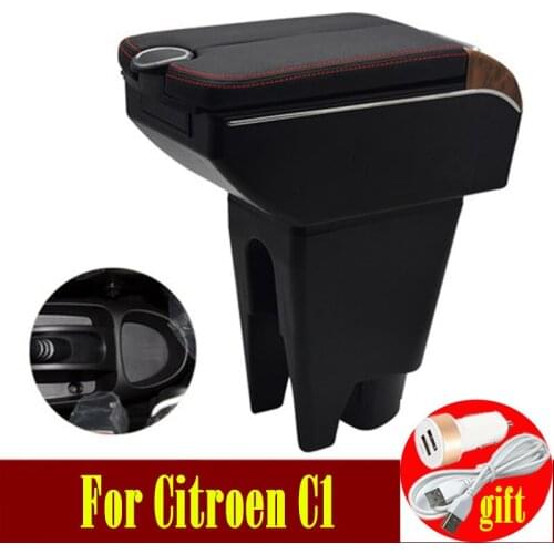 For Citroen C1 Armrest Box Double doors open 7USB Centre Console Storage Box Arm Rest