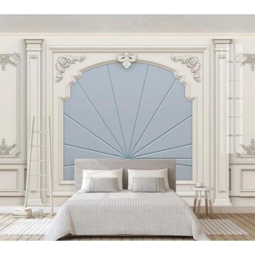 Custom wallpaper 3d white plaster line European style carved leather soft bag TV background wall living room bedroom mural Обои