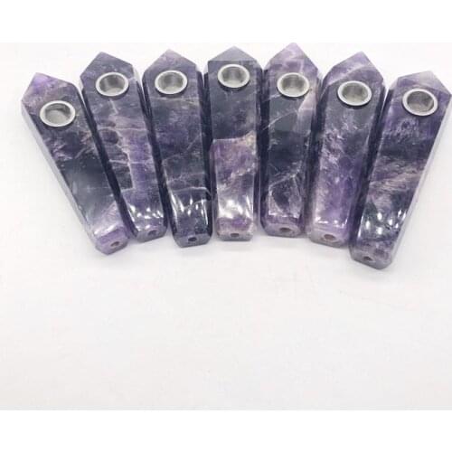 Drop Shipping Natural dream Amethyst Crystal Smoking Pipe + strainer quartz stone healing wand Free Shipping