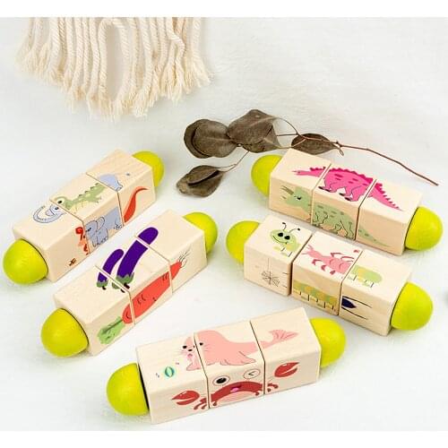 Montessori Wooden Blocks Toys Rotating Puzzle Building Blocks Early Education Cognition Toy Rotating Puzzle Toy For Kids Child