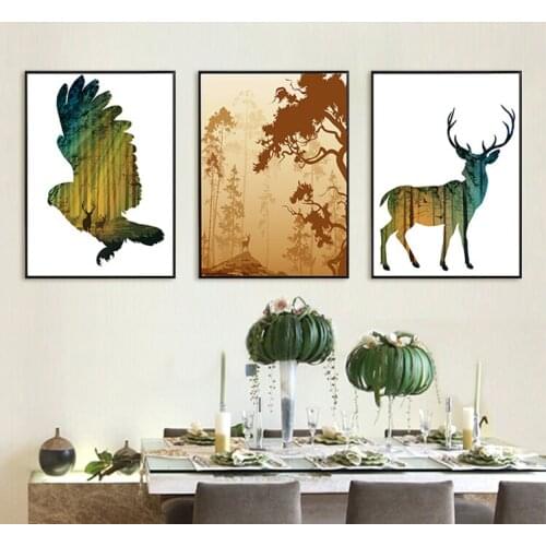 Forest Deer Family Nordic Style Poster Canvas Print Minimalist Abstract Wall Art Painting Decorative Picture Modern Home Decor