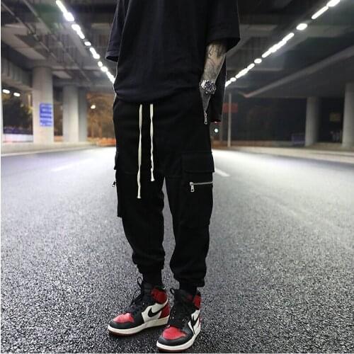 Dark wind, big pockets, black wild loose-fitting trousers, street style three-dimensional tailoring casual pants, trendy men