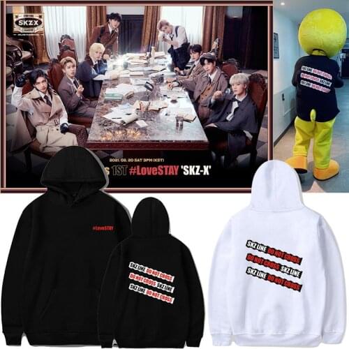 StrayKids Loose Hoodies SKZ LINE DO NOT CROSS Hooded Korean Kpop Fashion Sweatshirt Unisex Solid Streetwear Pullovers Tops
